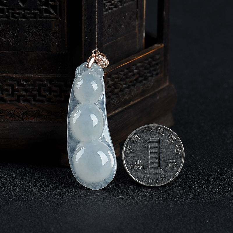 天然缅甸糯种翡翠连中三元吊坠-红掌柜