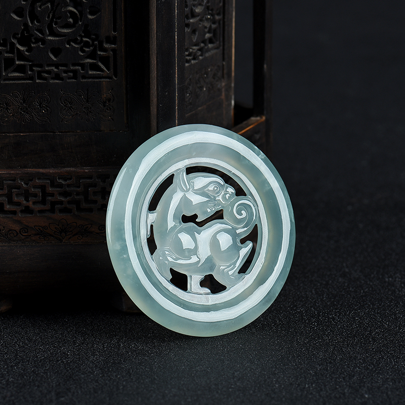 淡晴水翡翠麒麟吊坠-红掌柜