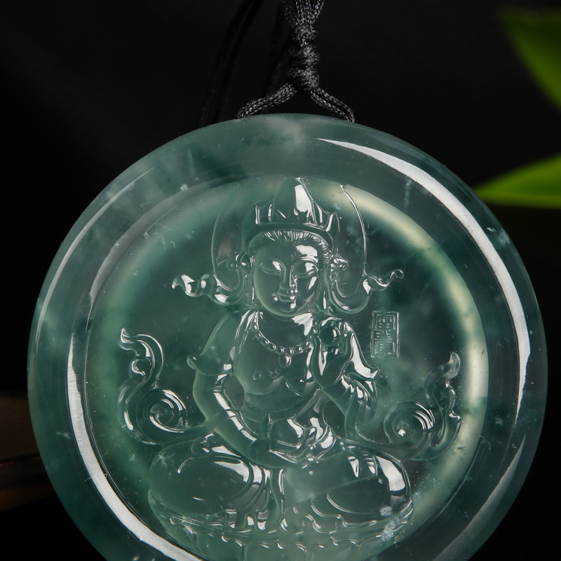 糯冰种飘花翡翠吊坠-红掌柜