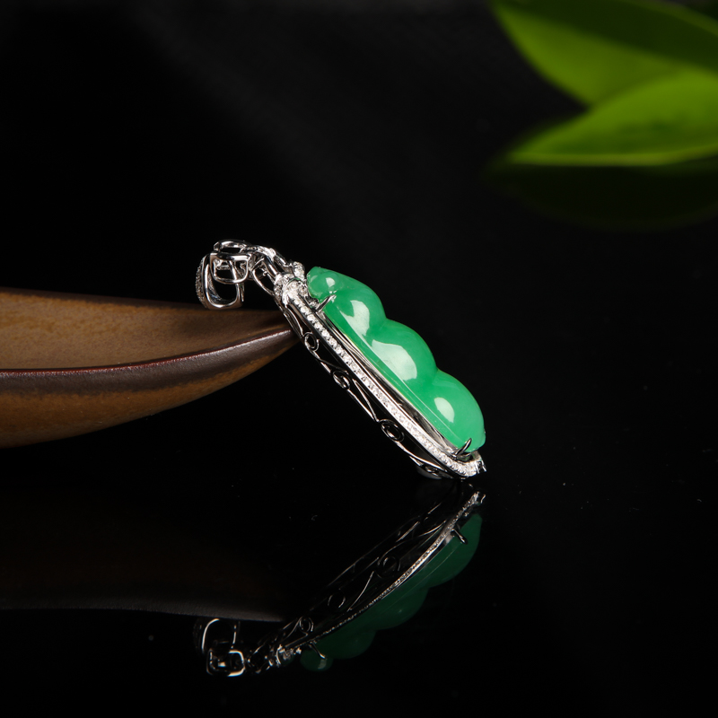 糯种阳绿翡翠连中三元吊坠-红掌柜