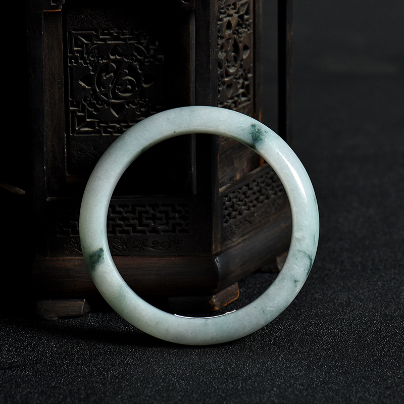 天然缅甸58.5#豆种飘花翡翠手镯-红掌柜