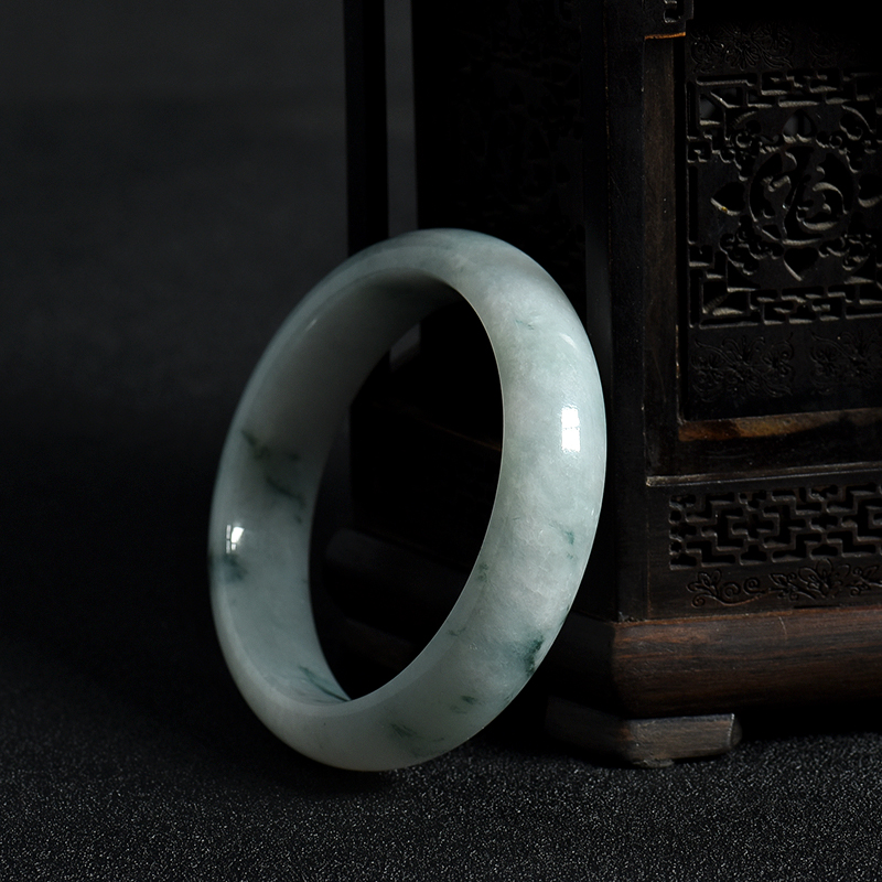 58.5#豆种飘花翡翠手镯-红掌柜