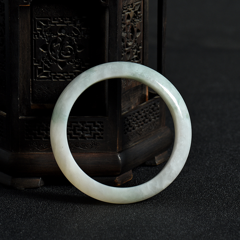 天然缅甸59#豆种飘花翡翠手镯-红掌柜