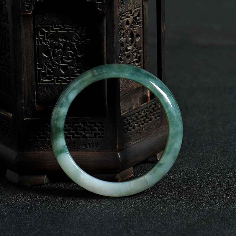 天然缅甸58.5#糯冰种暗绿翡翠手镯-红掌柜