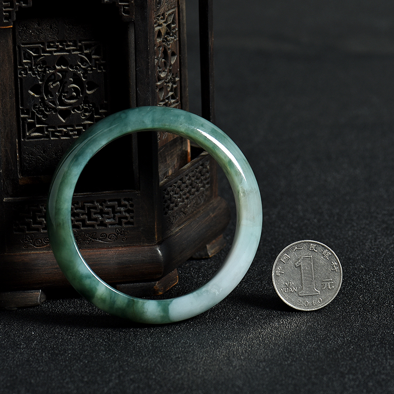 天然缅甸糯冰种暗绿翡翠手镯-红掌柜