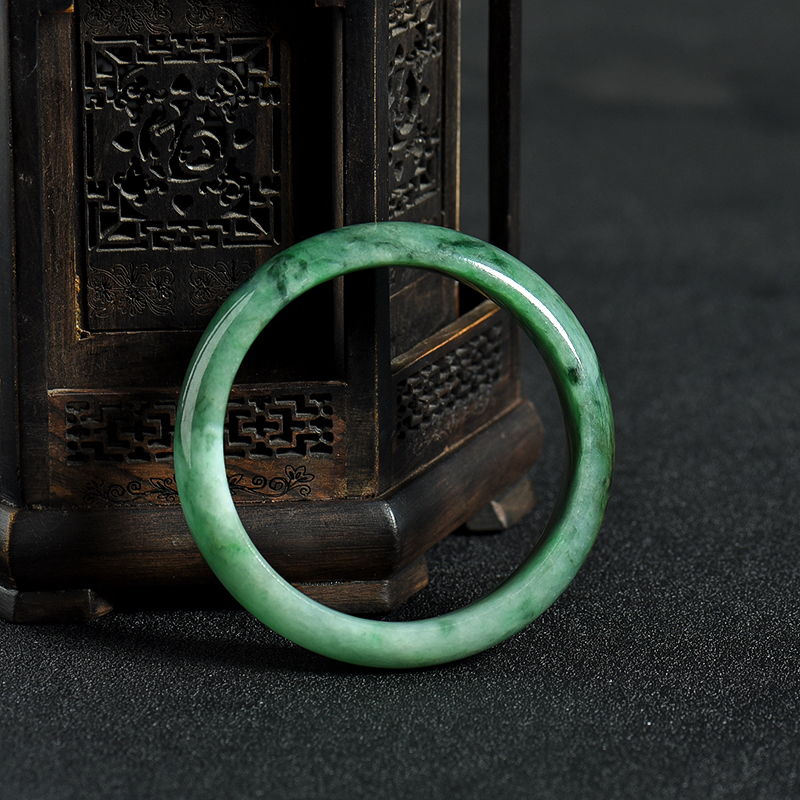 缅甸天然豆种飘翠翡翠手镯-红掌柜