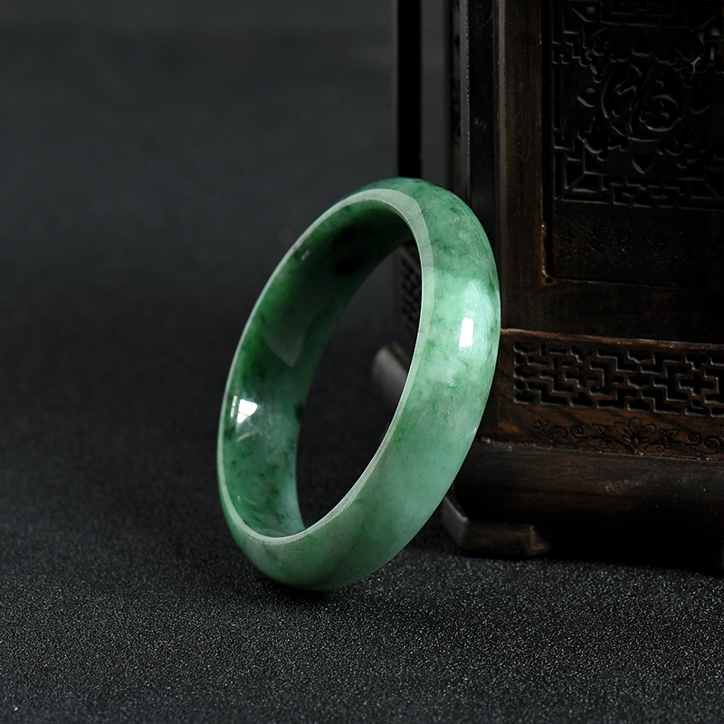 缅甸豆种飘翠翡翠手镯-红掌柜