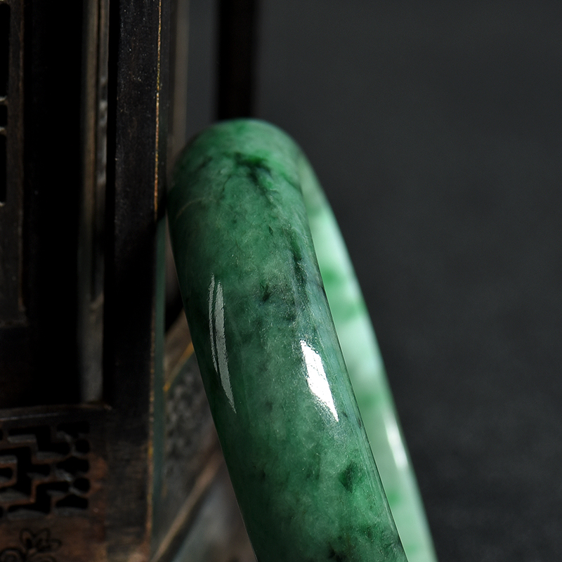 缅甸天然豆种翡翠手镯-红掌柜