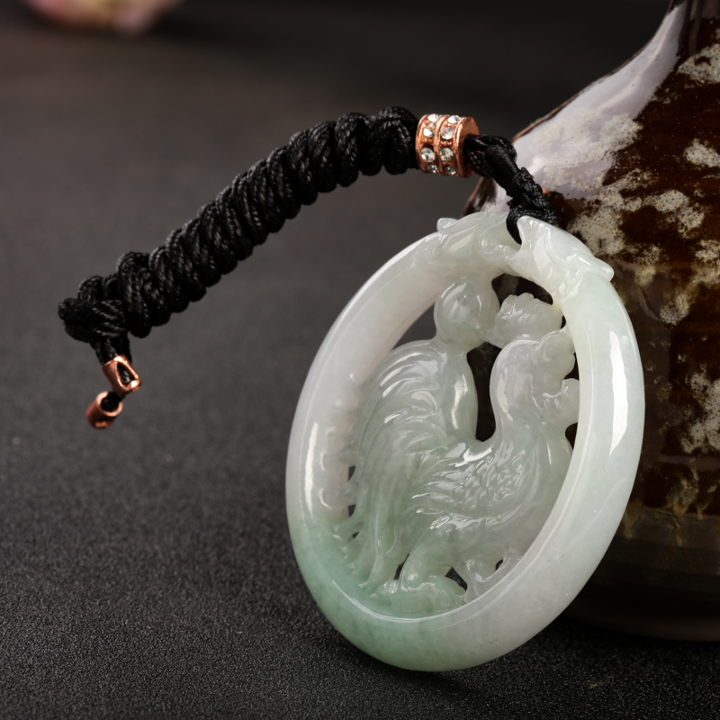 豆种飘翠翡翠酉鸡吊坠-红掌柜