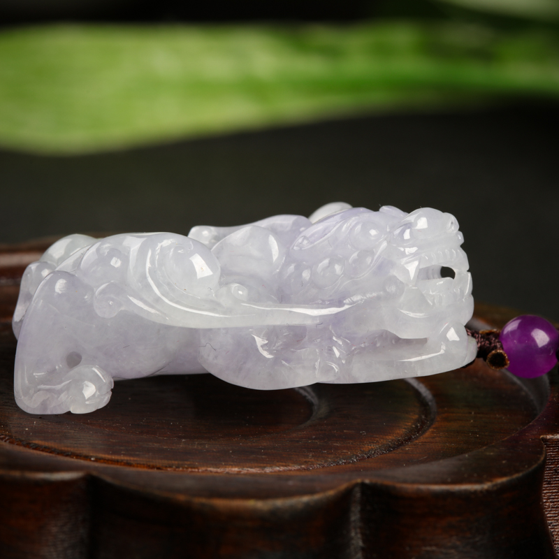 天然缅甸豆种浅紫翡翠貔貅吊坠-红掌柜