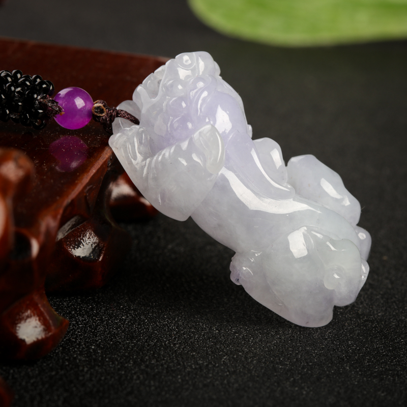 缅甸豆种浅紫翡翠貔貅吊坠-红掌柜