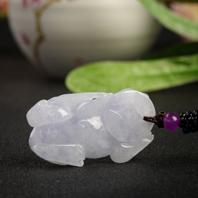 豆种浅紫翡翠貔貅吊坠-红掌柜