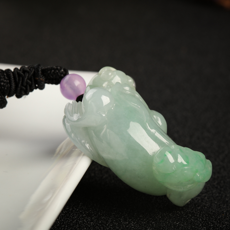 缅甸豆种灰绿翡翠貔貅吊坠-红掌柜