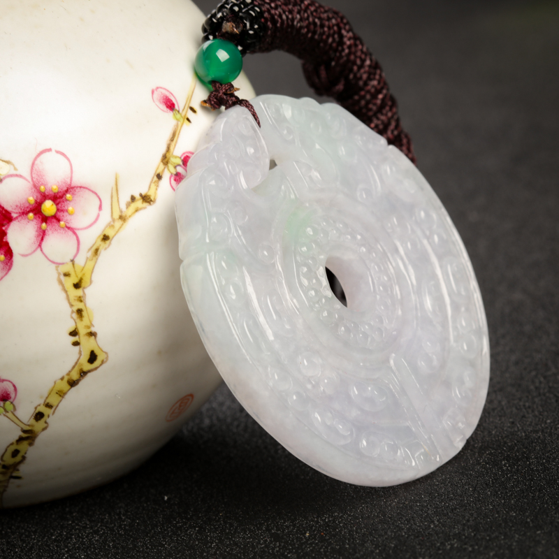 缅甸豆种浅紫翡翠龙牌吊坠-红掌柜