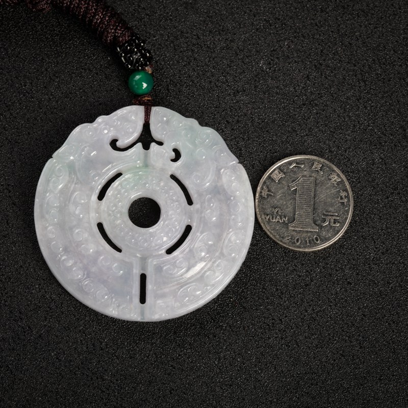 天然豆种浅紫翡翠龙牌吊坠-红掌柜