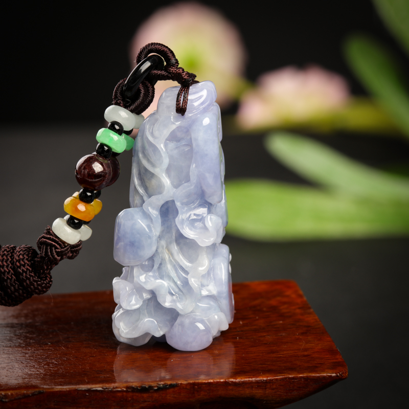 天然缅甸豆种浅紫翡翠百财吊坠-红掌柜