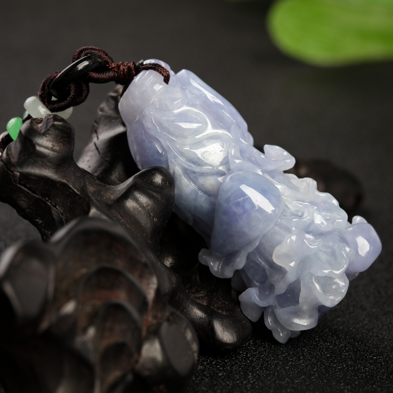 缅甸豆种浅紫翡翠百财吊坠-红掌柜