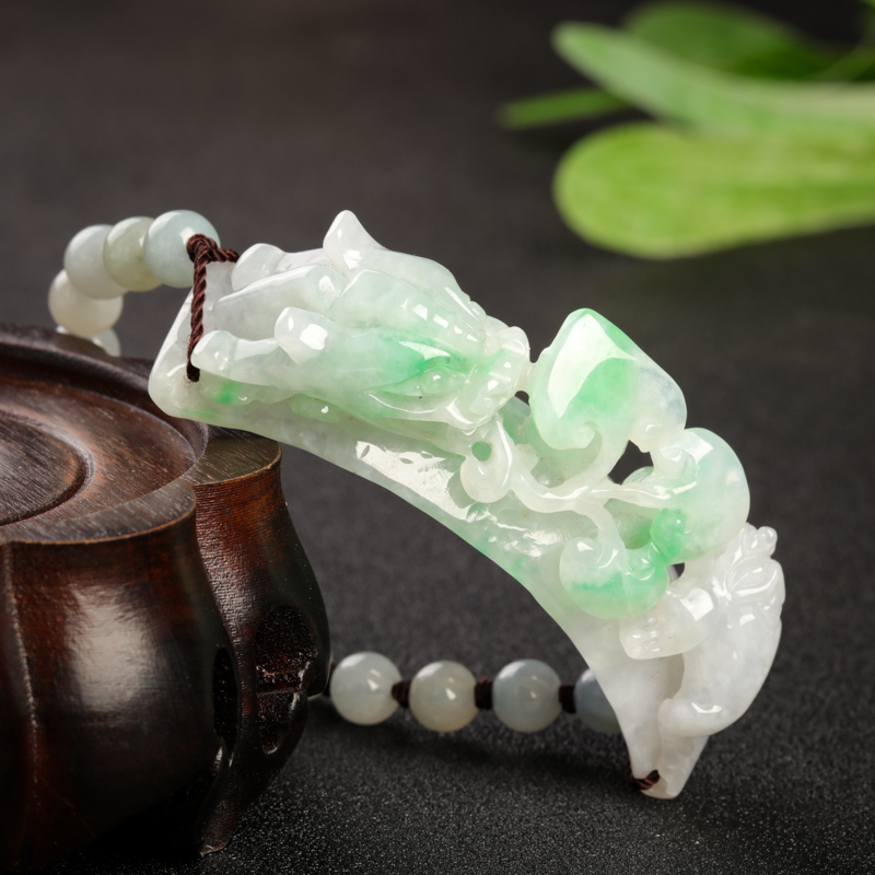 缅甸豆种飘翠翡翠貔貅手串-红掌柜