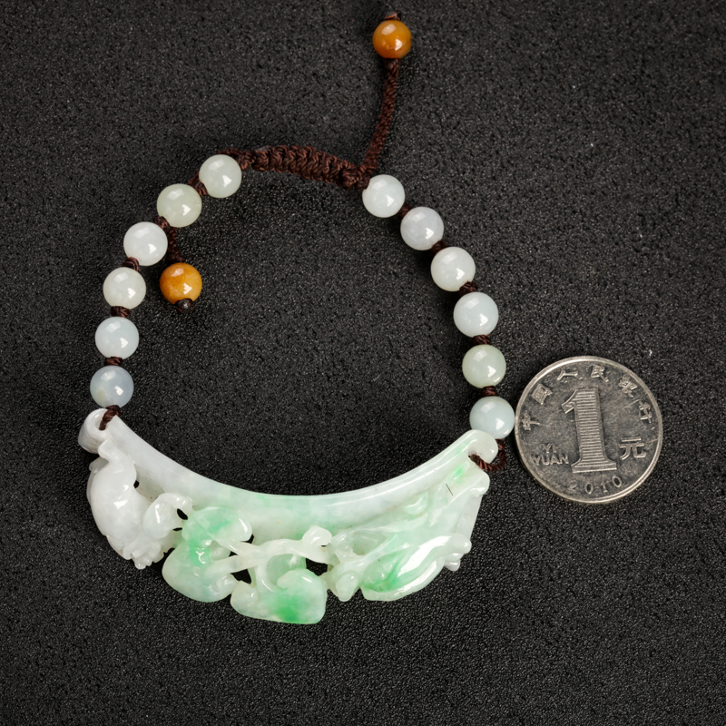 天然豆种飘翠翡翠貔貅手串-红掌柜