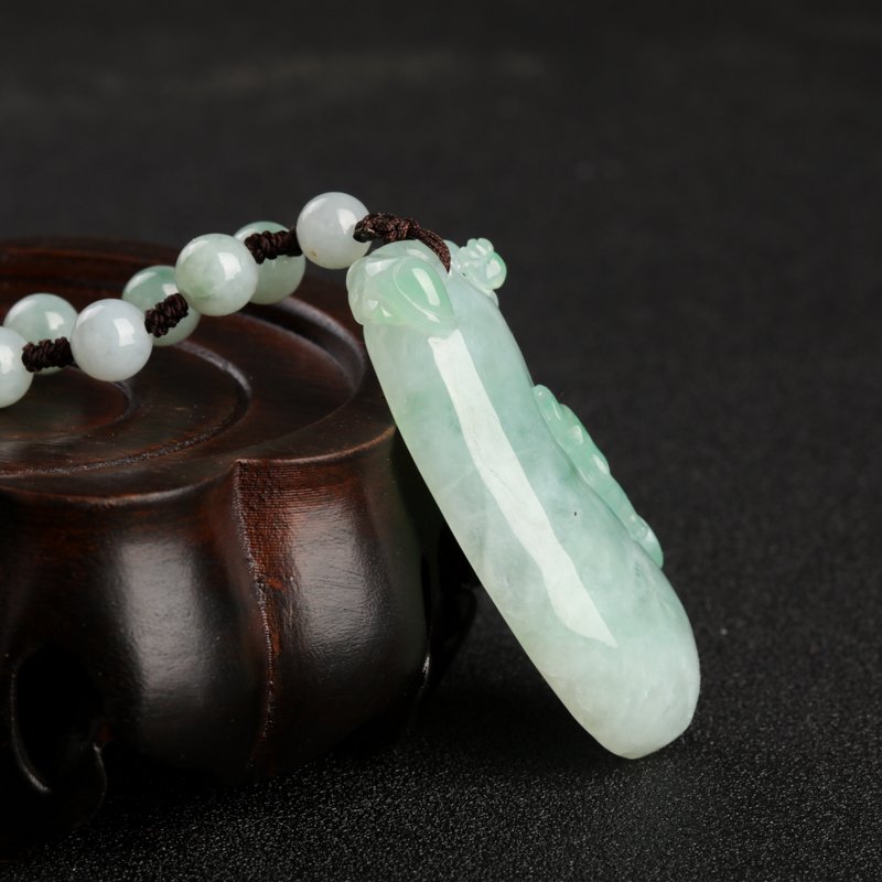 缅甸糯种飘翠翡翠福瓜吊坠-红掌柜