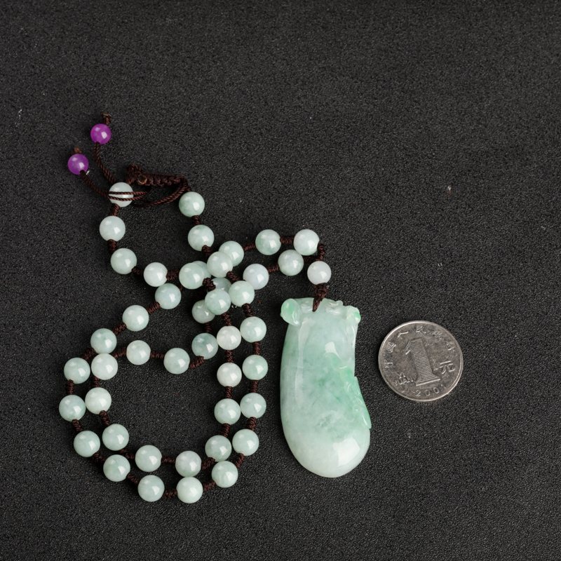 天然糯种飘翠翡翠福瓜吊坠-红掌柜