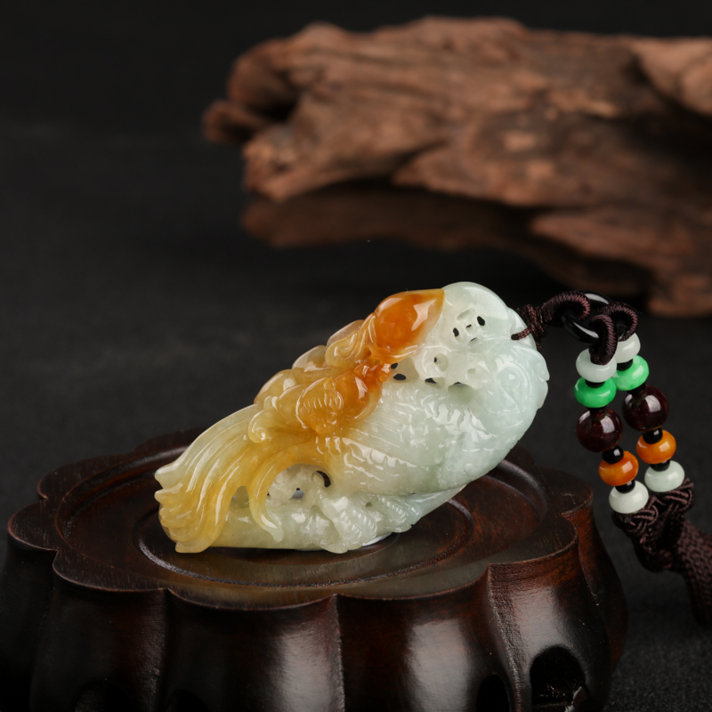 天然缅甸糯种俏色翡翠英明神武吊坠-红掌柜