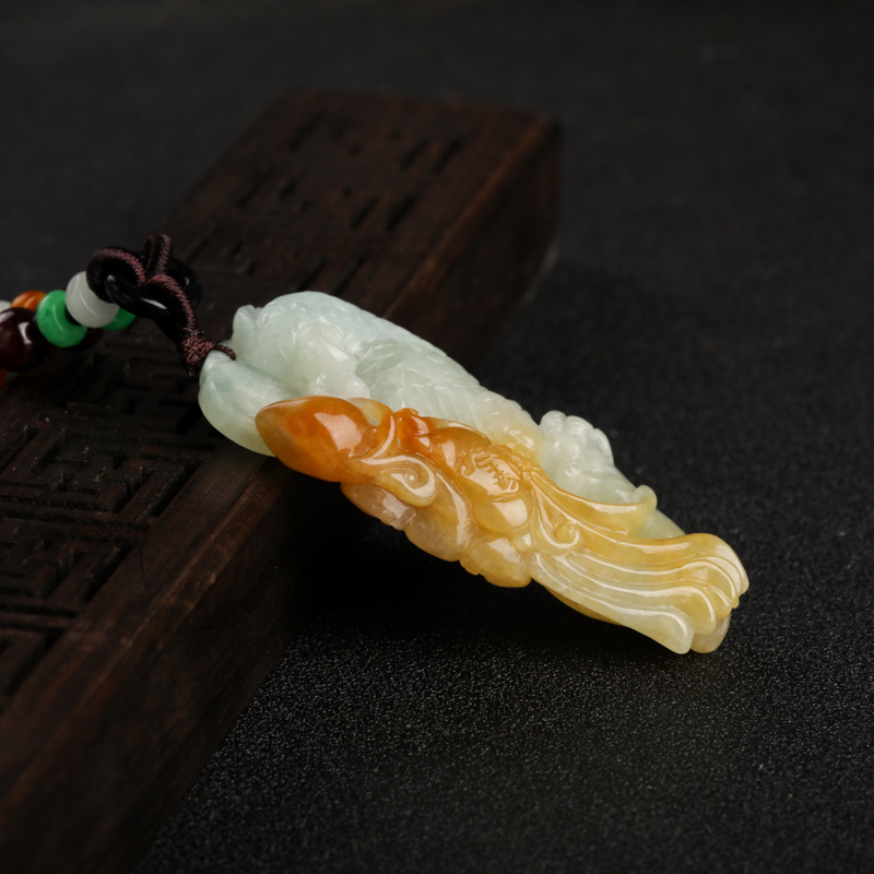 缅甸糯种俏色翡翠英明神武吊坠-红掌柜