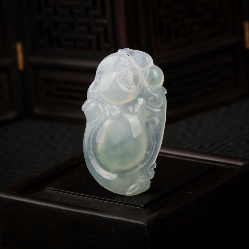 糯冰种飘花翡翠弥勒佛吊坠-红掌柜