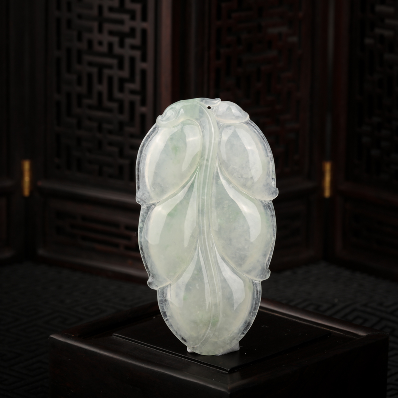 糯冰种飘花翡翠金枝玉叶吊坠-红掌柜