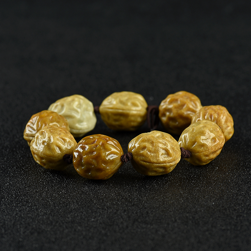 豆种黄翡合家幸福单圈手串-红掌柜