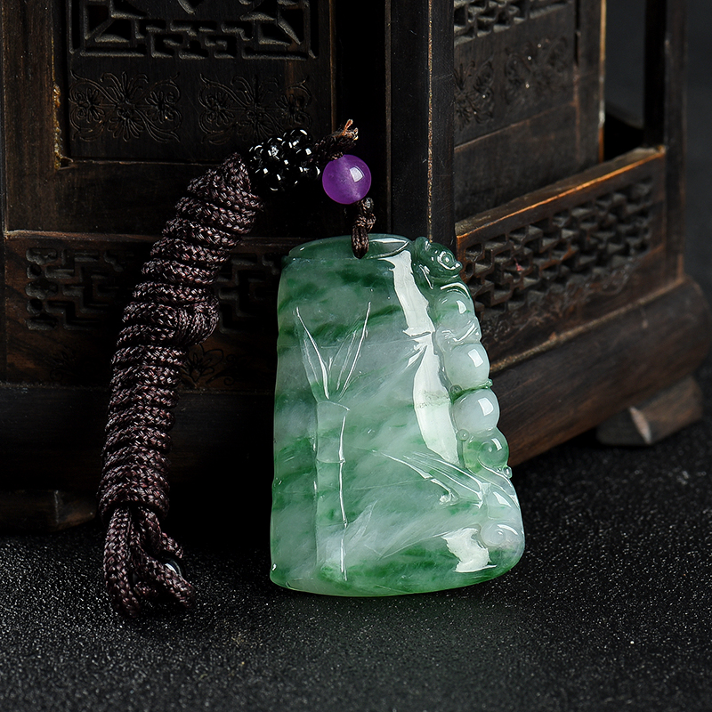 缅甸天然糯种飘花翡翠节节高升吊坠-红掌柜