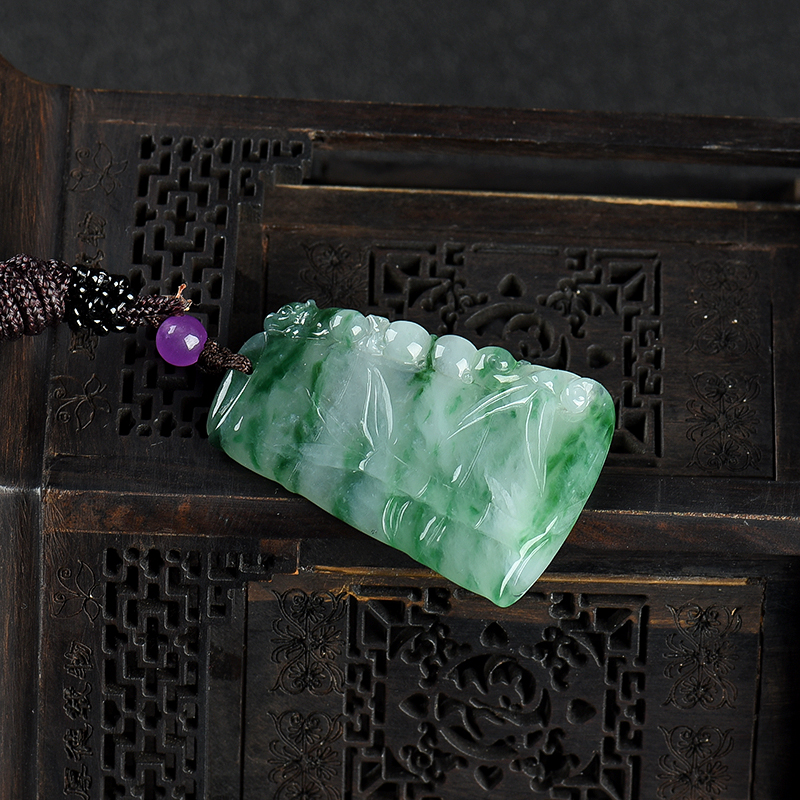 缅甸天然糯种翡翠节节高升吊坠-红掌柜