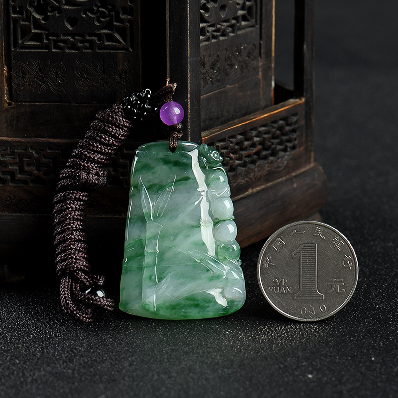 糯种飘花翡翠节节高升吊坠-红掌柜