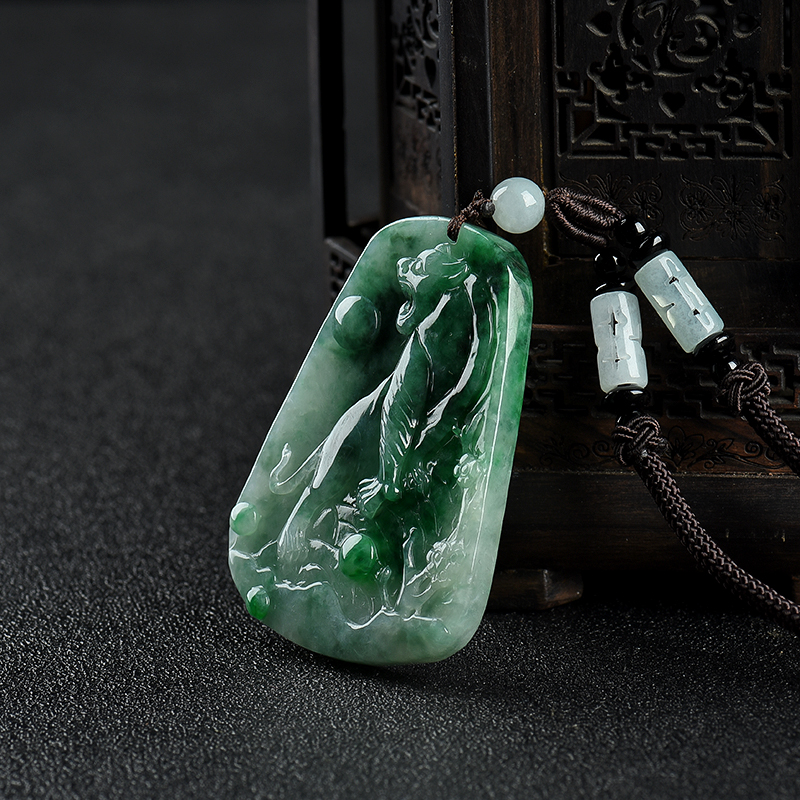 缅甸豆种飘花翡翠寅虎吊坠-红掌柜