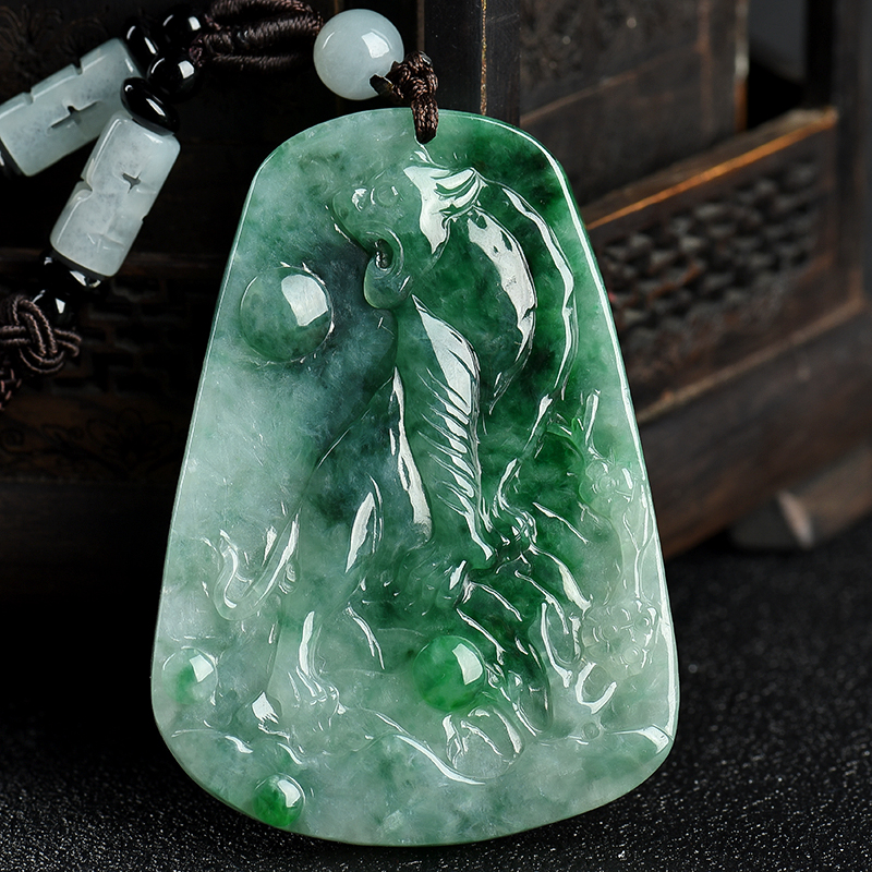 缅甸天然豆种飘花翡翠吊坠-红掌柜