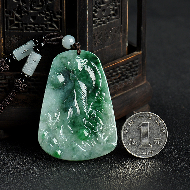 豆种飘花翡翠吊坠-红掌柜