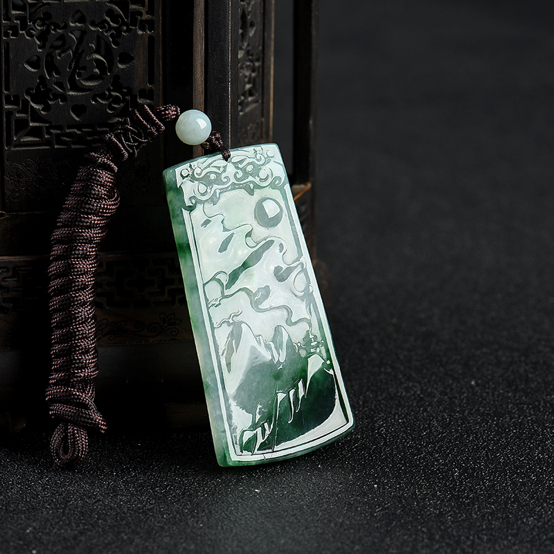 天然糯冰种飘花翡翠意境吊坠-红掌柜
