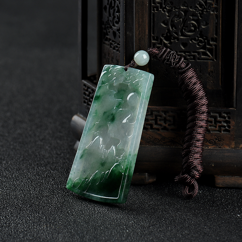 缅甸糯冰种飘花翡翠意境吊坠-红掌柜