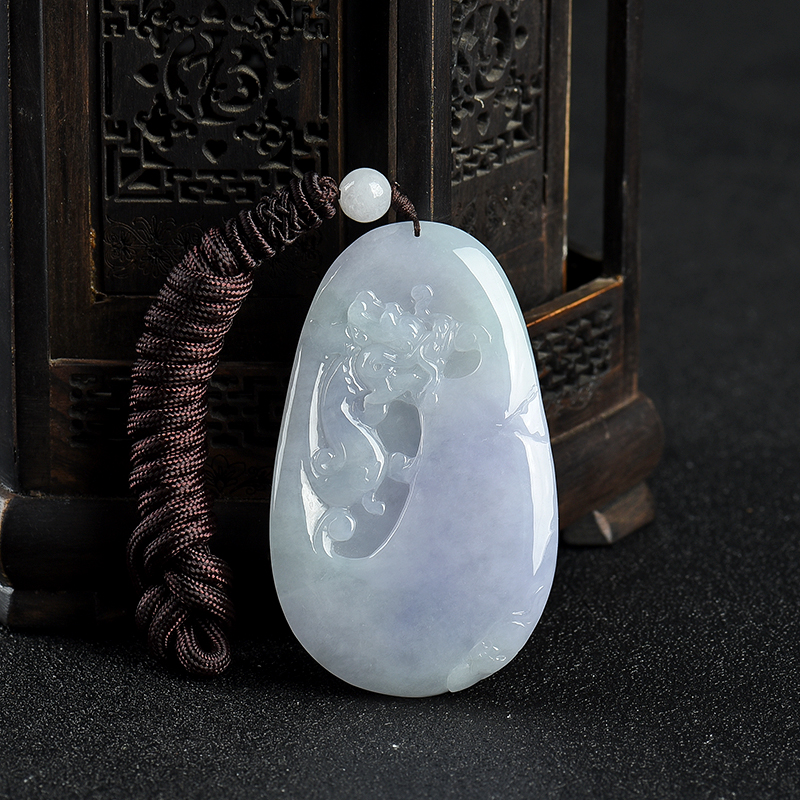 缅甸天然糯种春带彩翡翠辰龙吊坠-红掌柜