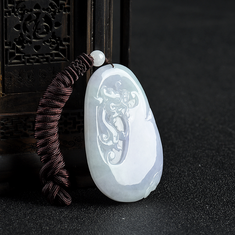 天然糯种春带彩翡翠辰龙吊坠-红掌柜