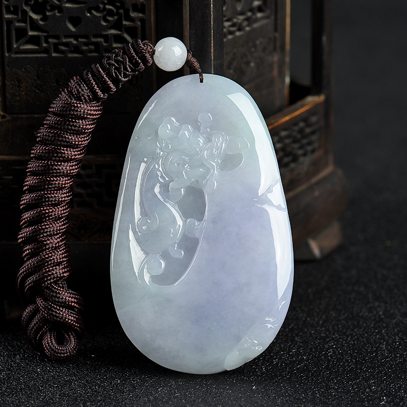 缅甸天然糯种春带彩翡翠吊坠-红掌柜