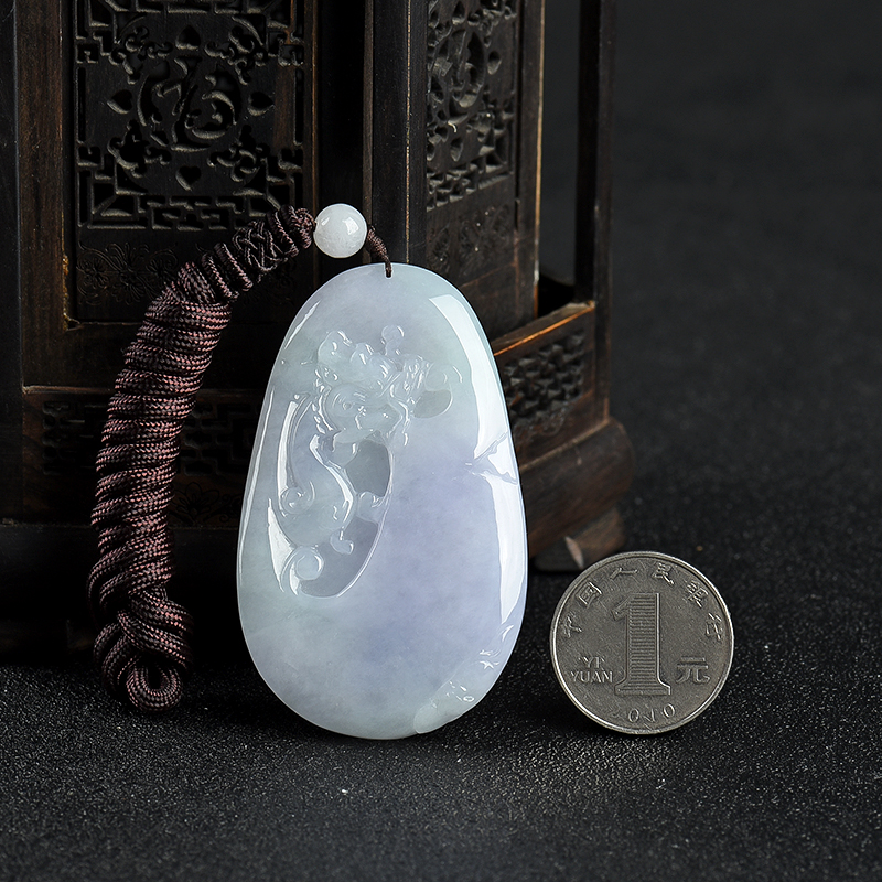 糯种春带彩翡翠辰龙吊坠-红掌柜