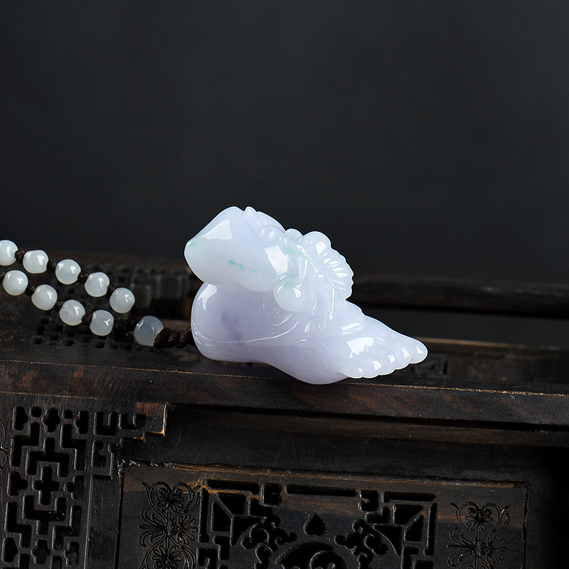 缅甸天然浅紫翡翠知足常乐吊坠-红掌柜