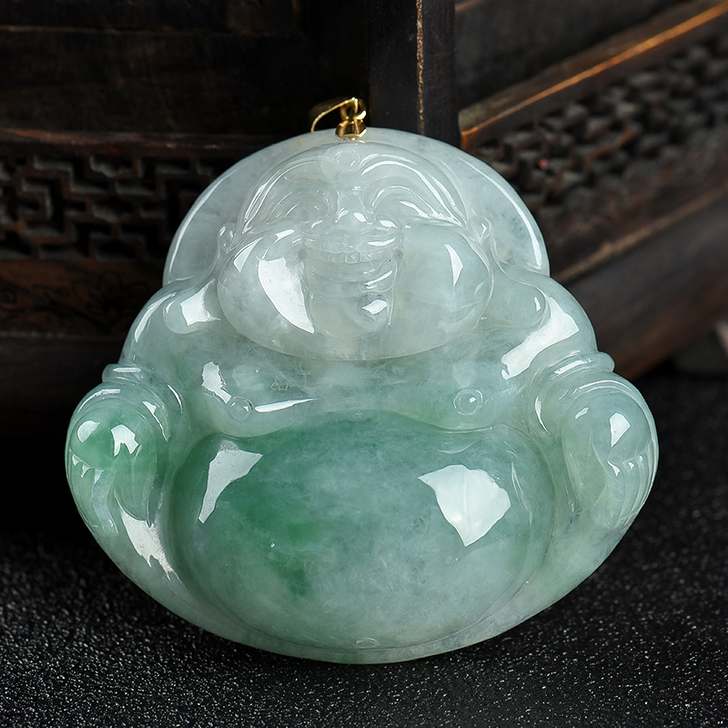 缅甸天然糯种蓝绿翡翠吊坠-红掌柜