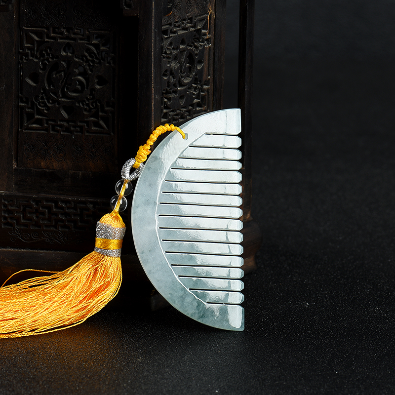 糯种飘花翡翠梳子-红掌柜