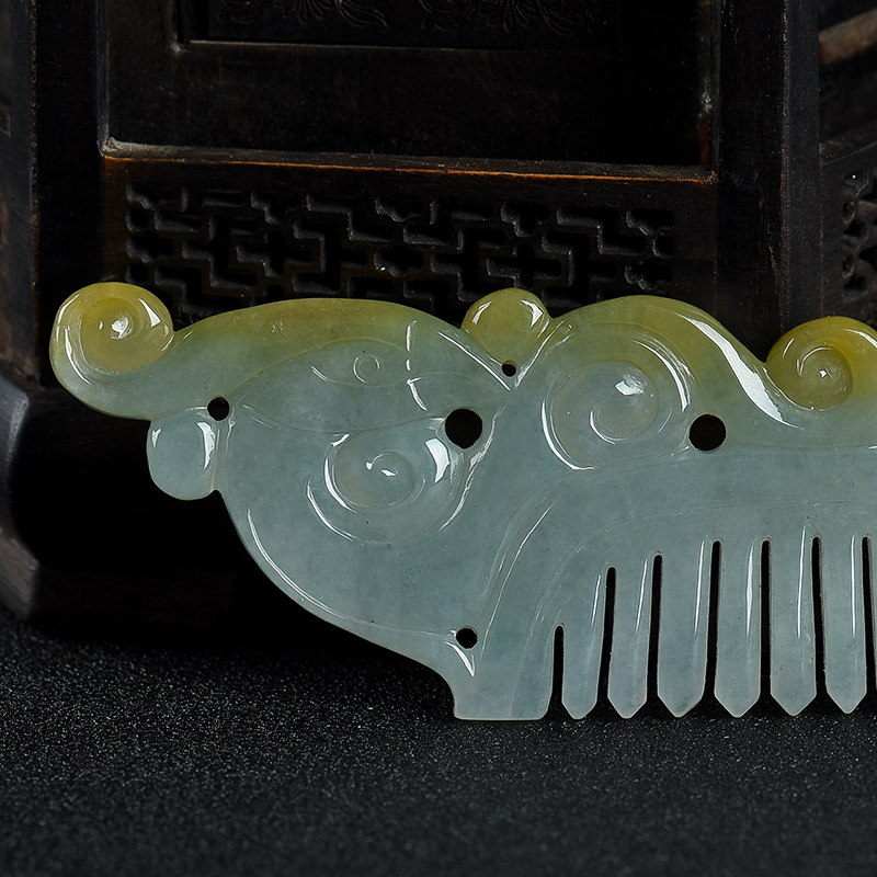 天然糯种翡翠梳子-红掌柜