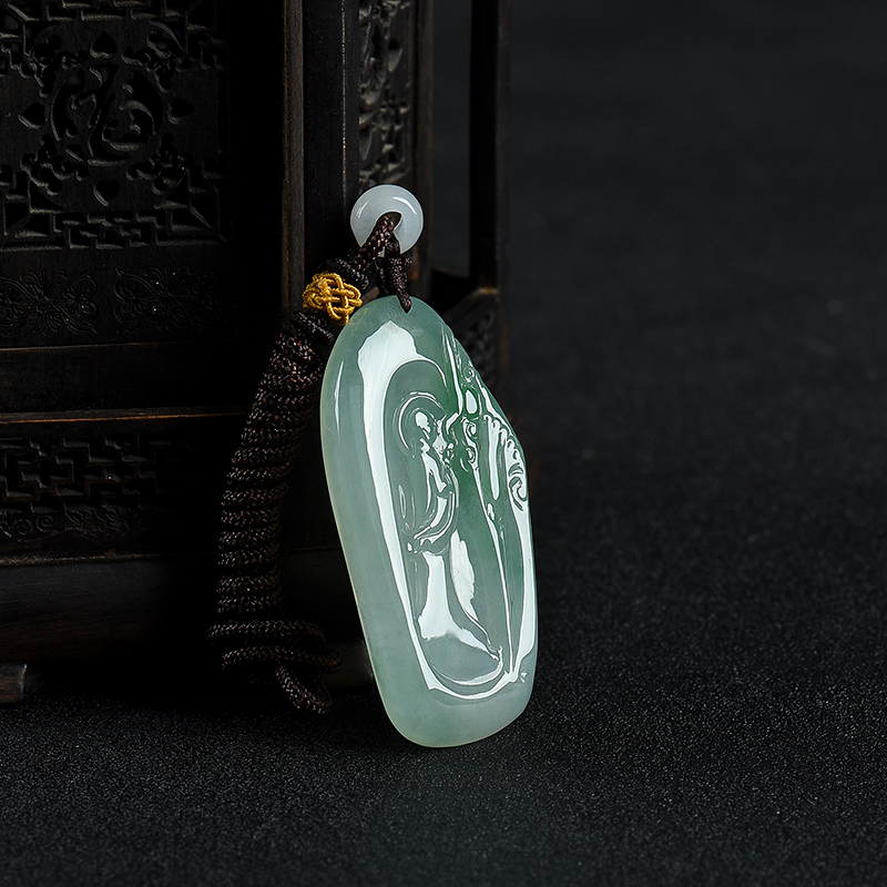 天然糯冰种飘翠翡翠悟道吊坠-红掌柜