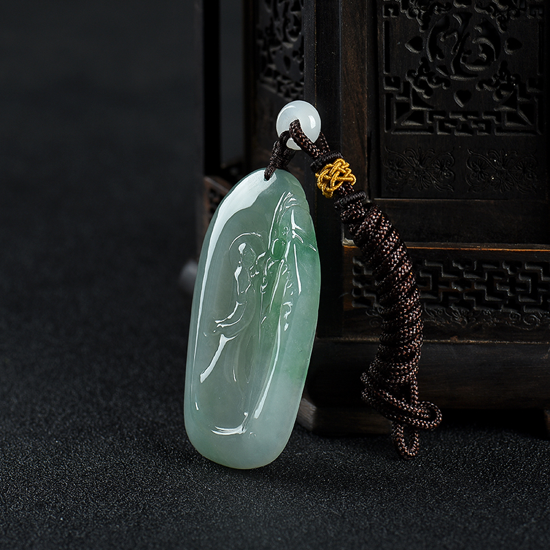 天然糯冰种翡翠悟道吊坠-红掌柜