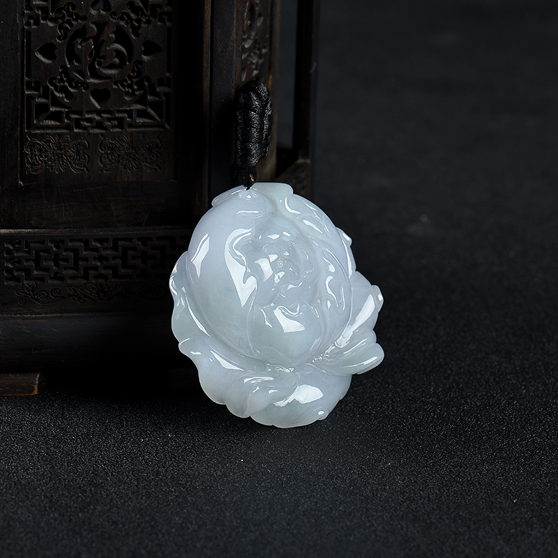 天然糯种翡翠花开富贵吊坠-红掌柜