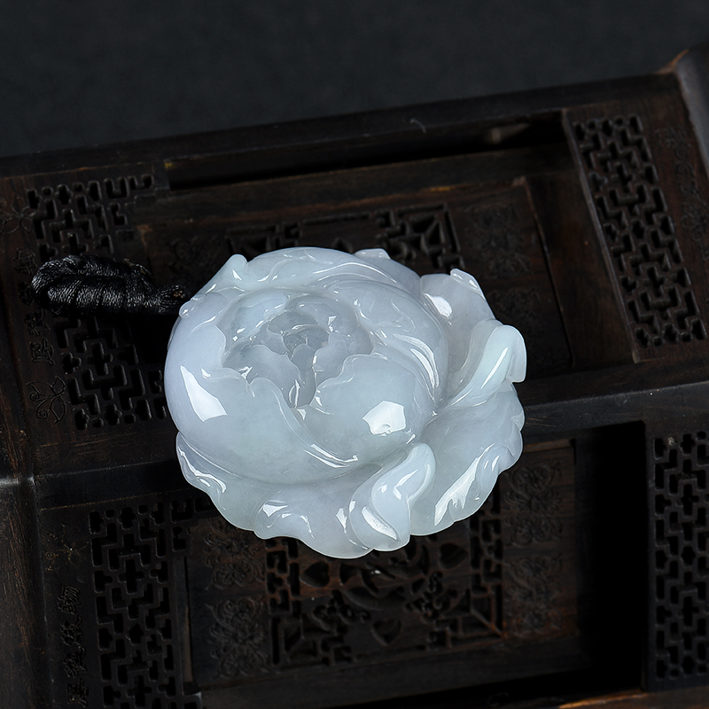 缅甸糯种翡翠花开富贵吊坠-红掌柜